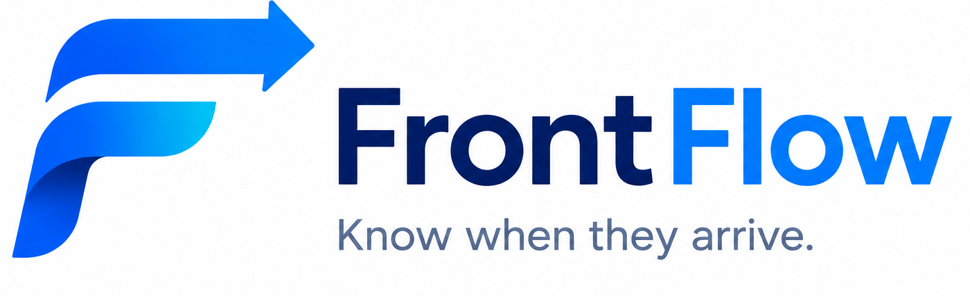 FrontFlow logo and tagline, Know when they arrive.